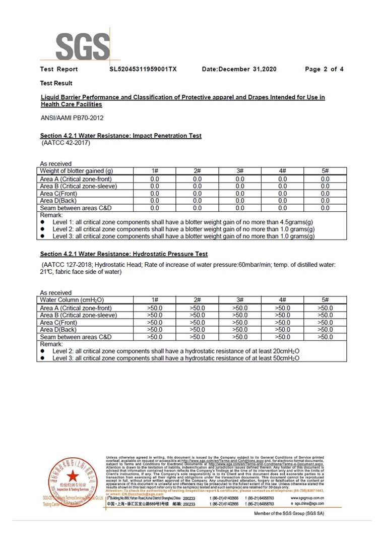 手術(shù)衣4級(jí)檢測(cè)報(bào)告LEVEL 4 (2)